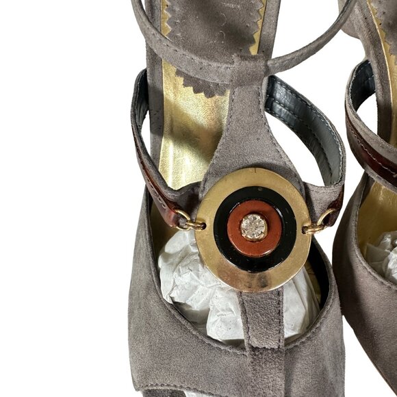 Charles David, Grey Suede with 70's Style w/ Hardware, & Gold Heel, Size 6 - Picture 3 of 7